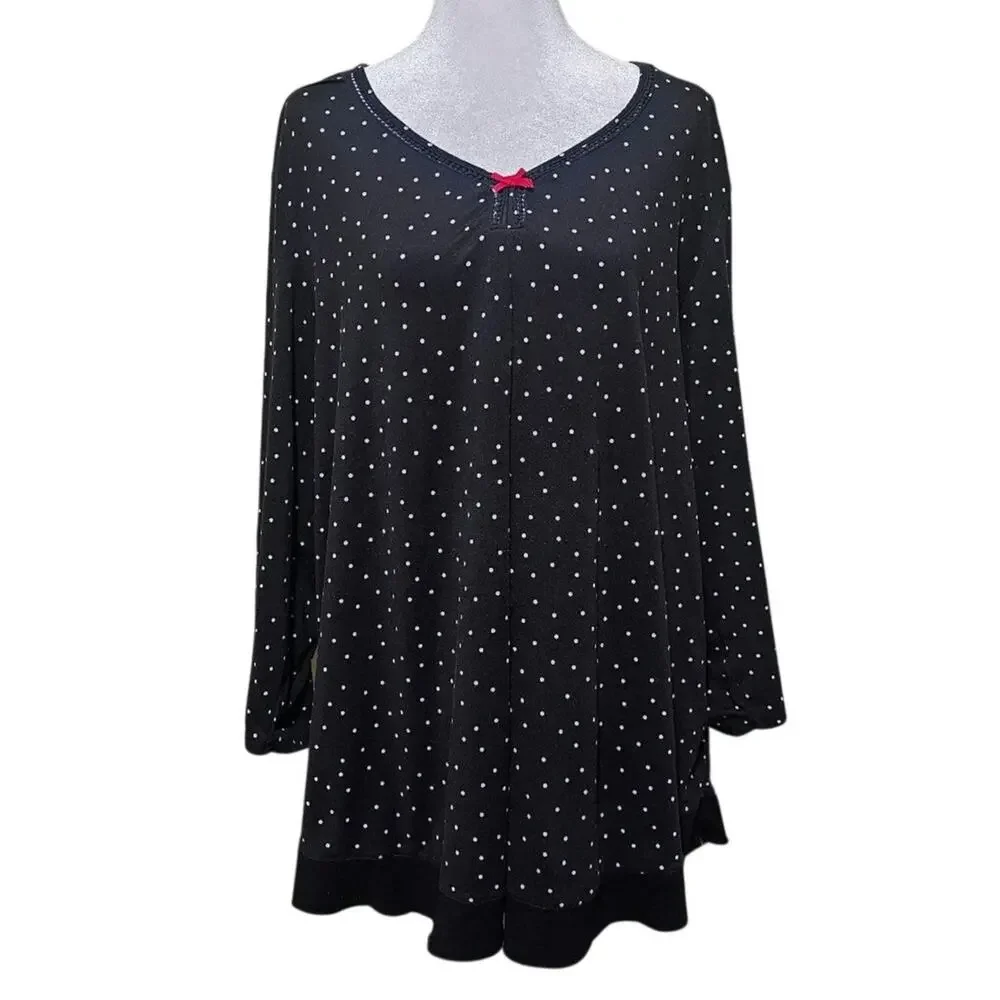 Ellen Tracy Blouse Women'sPlus Size XXL Black Polka-dot Long Sleeve Casual Soft